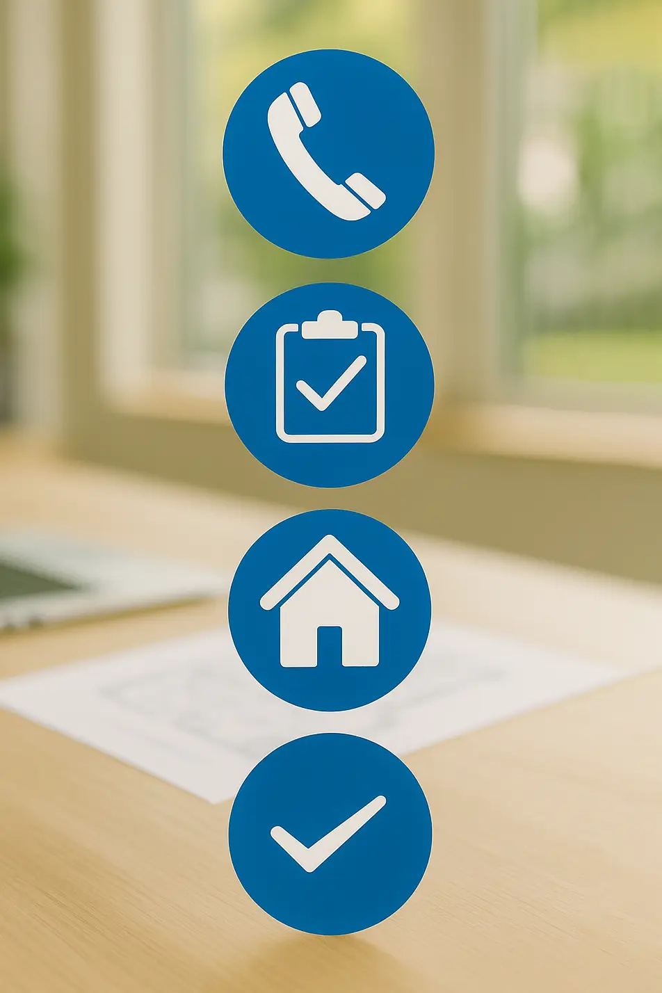 Illustration mit vier Phasen: Kontakt, Initialberatung, Kurzbericht, Umsetzung