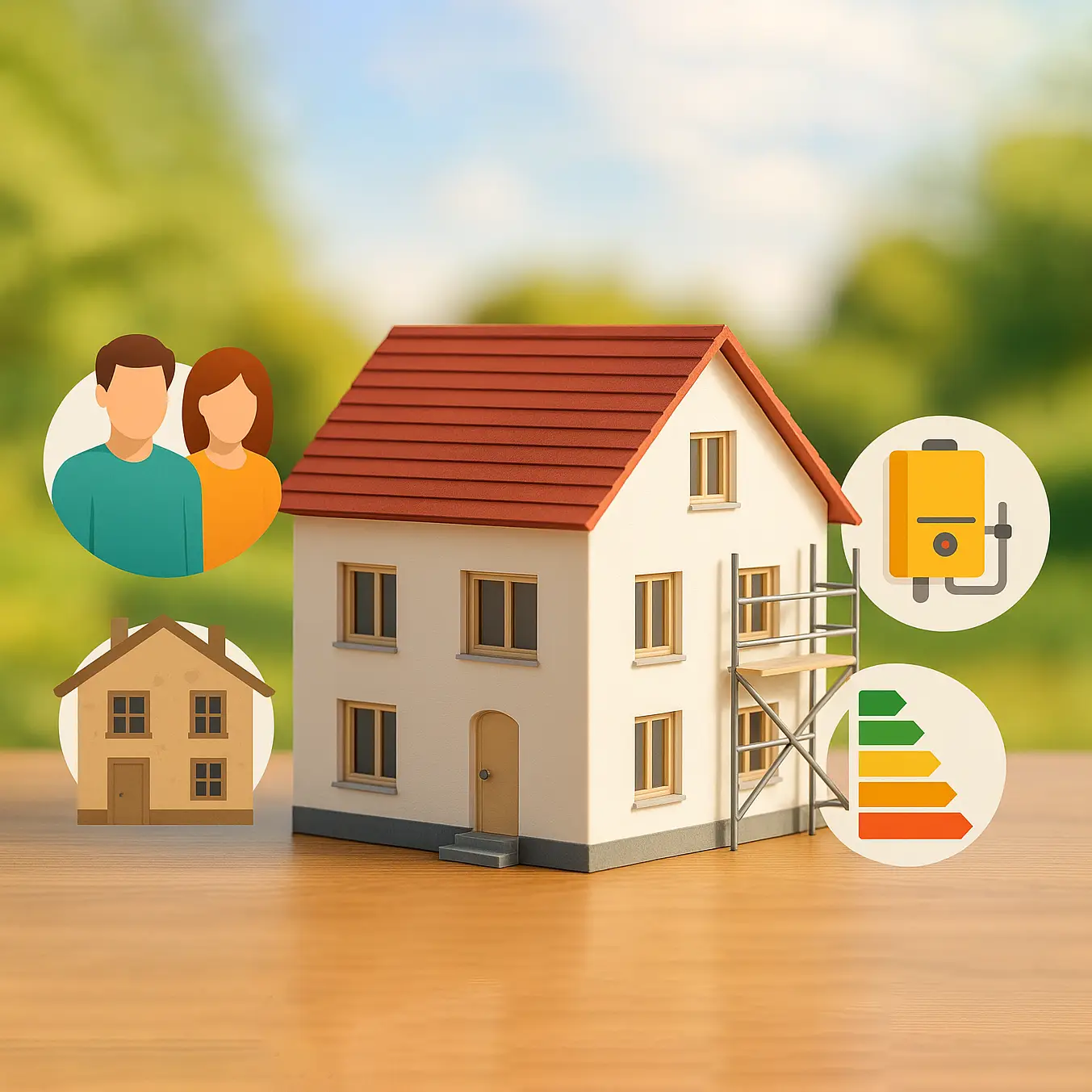 Symbolische Darstellung von typischen Beratungssituationen für Sanierer, Käufer und Eigentümer