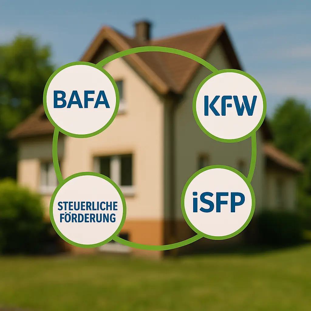 Visualisierung der wichtigsten Förderprogramme – BAFA, KfW, iSFP und steuerliche Förderung